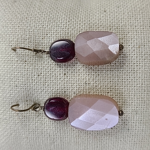 Earrings Dangle Pink Burgundy Red Handmade Jewelry Bohemian Mother of Pearl Cute - Picture 3 of 4